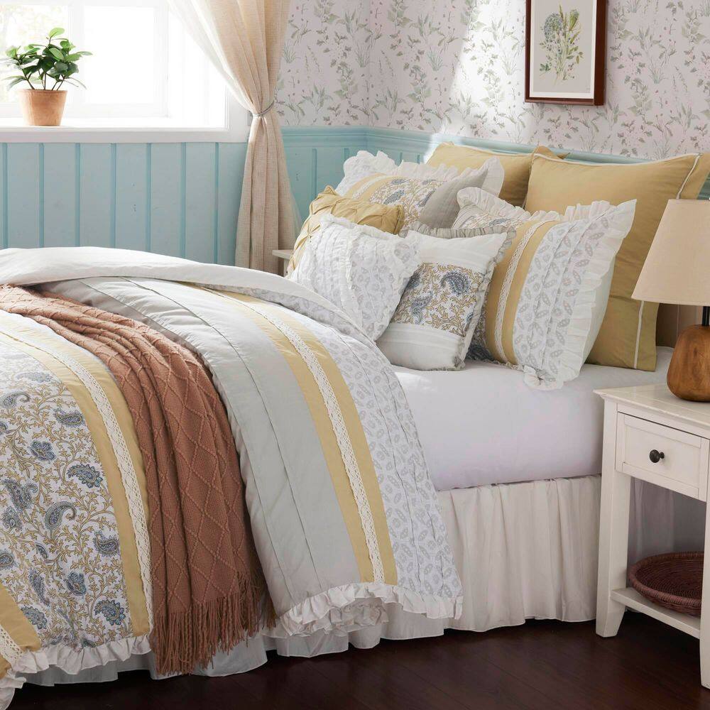California King Yellow Cotton Reversible Comforter Set