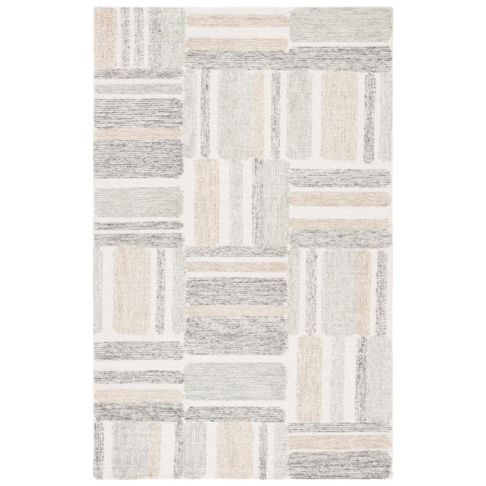 SAFAVIEH Micro-Loop Ivory/Gray 6 ft. x 9 ft. Striped Geometric Area Rug ...