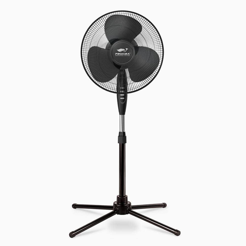 Proaira Black 16" Oscillating Pedestal Fan with Adjustable Height