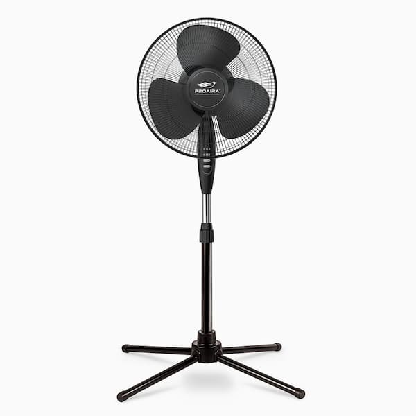 PROAIRA 16 in. Oscillating Pedestal Fan in Black with 3 Speed Controls