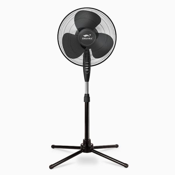 16 in. Oscillating Pedestal Fan in Black with 3 Speed Controls