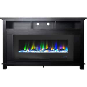 San Jose 58 in. Freestanding Electric Fireplace Entertainment Stand, Black with 50 in. Insert and Driftwood Log Display