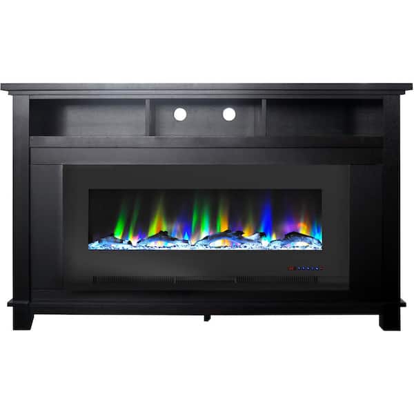 Cambridge San Jose 58 in. Freestanding Electric Fireplace Entertainment Stand, Black with 50 in. Insert and Driftwood Log Display