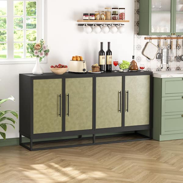 VEIKOUS 61.5 in. W Particle Board Accent Buffet Cabinet Kitchen Cabinet with 4-Doors in Green