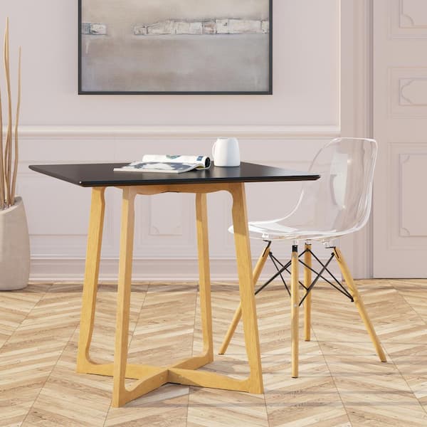 Leisuremod Dover Modern Eiffel Base Plastic Dining Chair With Wood Legs In Clear