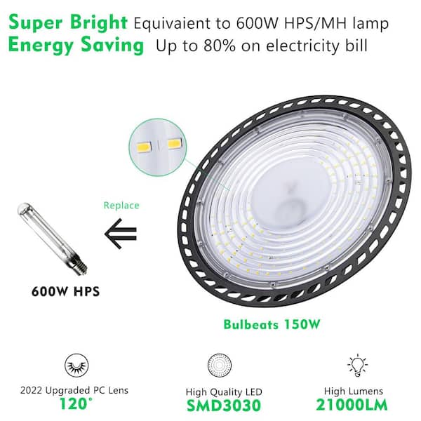 bulbeats 6Pack 150W LED High Bay Light With Motion Sensor AC100-277V UFO LED Lights 37500LM 5000K LED High Bay Shop Light