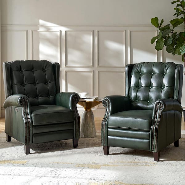 Carlos Green 29.25''W Genuine Leather Power Recliner with Solid Wood Legs Set of 2