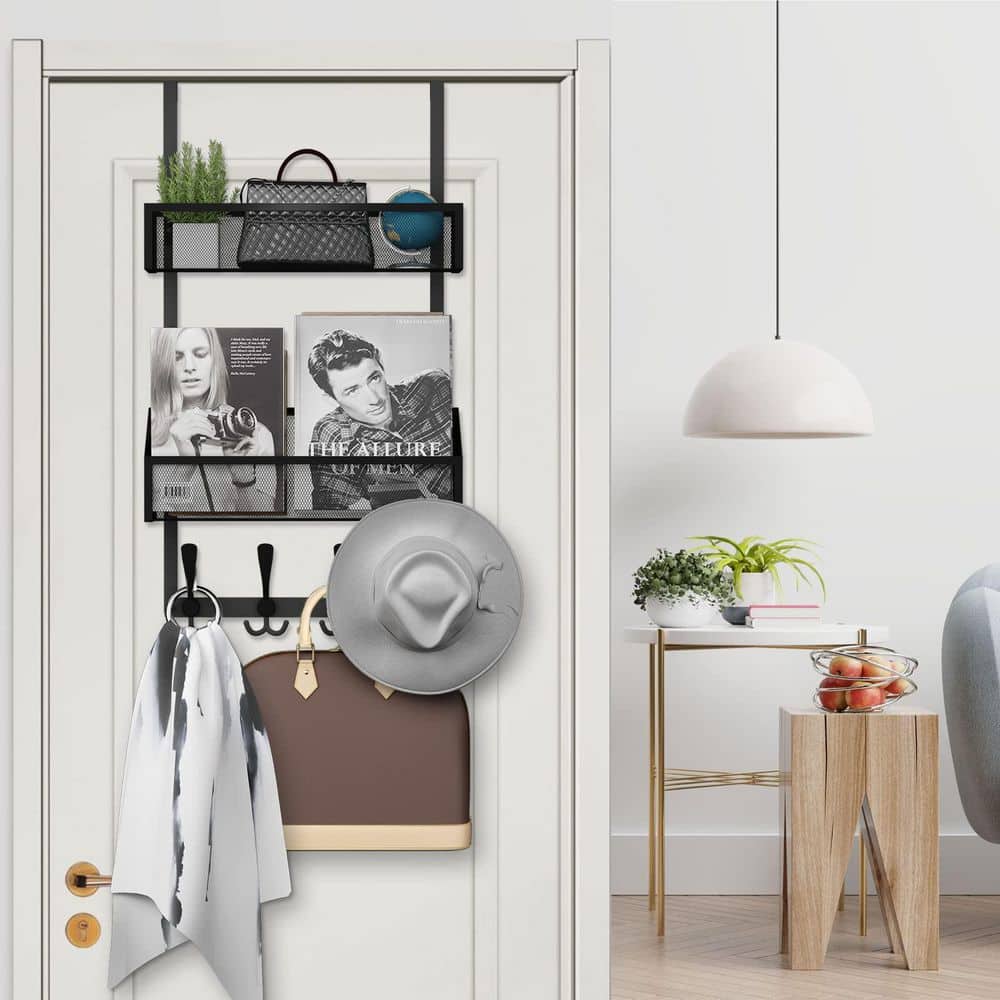 Over The Door Hooks Organizer, 3-Tier Black Stainless Steel Door Storage Hanger with Mesh Basket for Pantry Organizers price history on PriceWatchPro