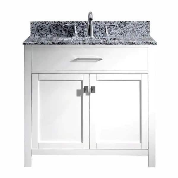 Virtu USA Caroline Madison 36 in. W x 22 in. D x 35 in. H Single Bath Vanity in White with Gray Granite Top