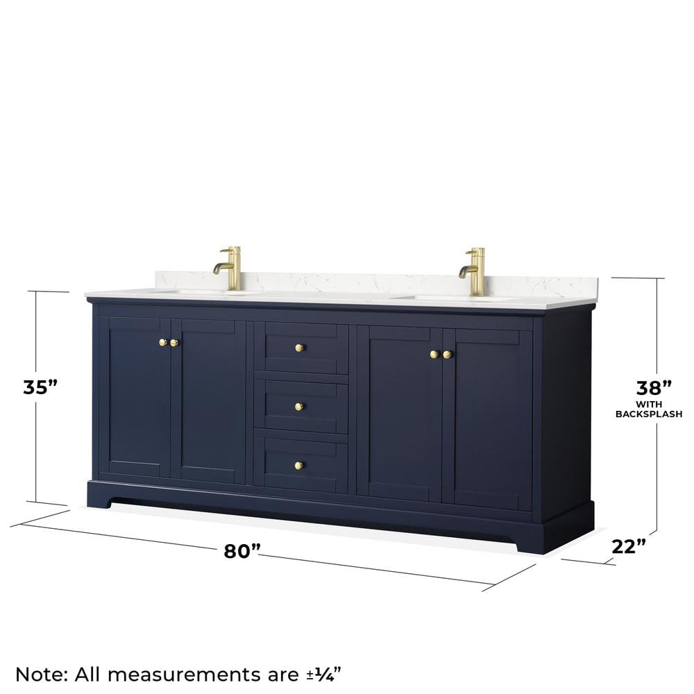 Avery Dark Blue 80'' Double Vanity with Light-Vein Carrara Marble Top