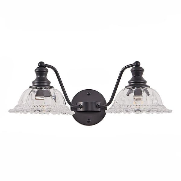 20 in. 2-Light Black Vanity Light with Petal-Shaped Glass Shade