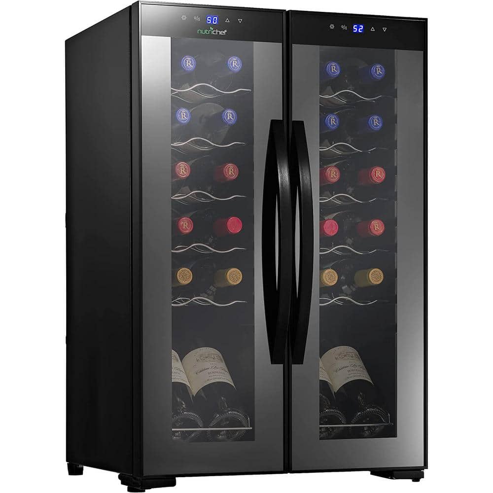 NutriChef Dual Zone Black Freestanding 24 Bottle Wine Refrigerator
