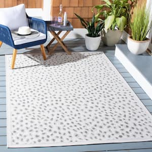 Courtyard Ivory/Gray Doormat 3 ft. x 5 ft. Geometric Cheetah Indoor/Outdoor Patio Area Rug