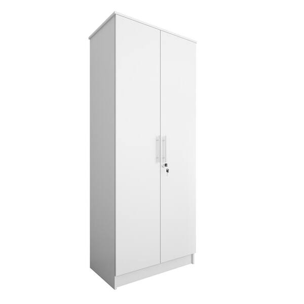 Harper & Bright Designs White Wood 41.4 in. 3-Door Wardrobe Armoire with 5  Storage Shelves and 2 Hanging Rails QMY180AAK - The Home Depot
