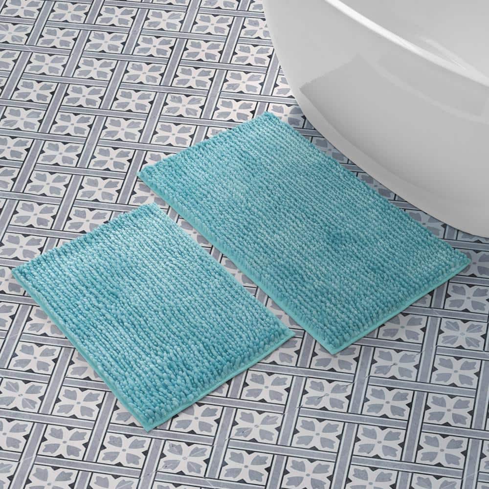 Seaspray Blue Polyester Chenille 2-Piece Bath Mat Set