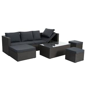 7-Piece Outdoor Patio Dark Gray PE Wicker Conversation Set Furniture Set with Elevated 5-Tier Sofa and 1 Table
