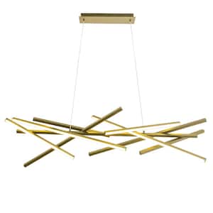 Carly 1-Light Dimmable Integrated LED Aged Brass Cluster Linear Chandelier for Living Room