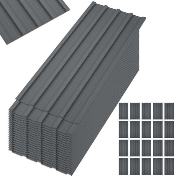 Thanaddo 16.77 in. x 42.52 in. Gray Galvanized Metal Roof Panels Hardware Roofing Sheets (20-Pieces)