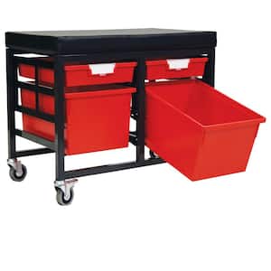StorBenchSeat With Cushioned Seat and 4 Storsystem Trays and Bins-Red