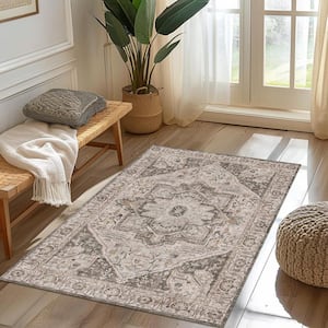 Datura Brown 4 ft. x 6 ft. Oriental Vintage Medallion Area Rug