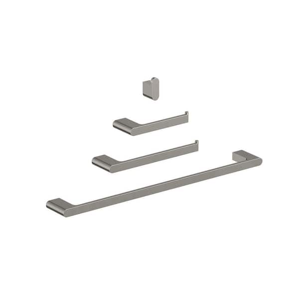 4-Piece Bathroom Hardware Set Wall Mounted with 23.6 in. Towel Bar in Brushed Nickel