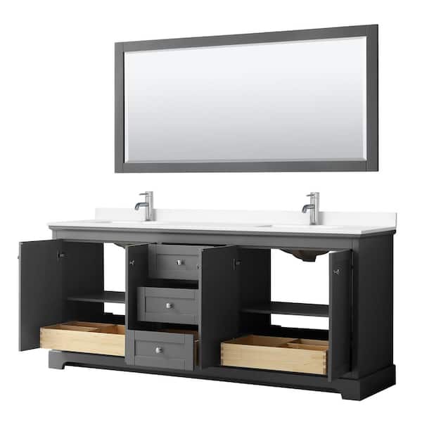 Wyndham Collection Avery 80-in White Double Sink Bathroom Vanity with White Carrara Marble Natural Marble Top (Mirror Included)