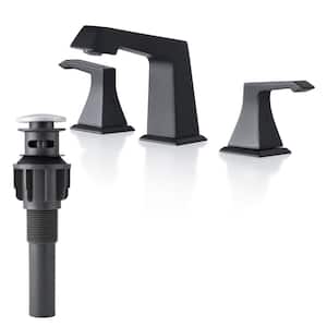 8 in. Widespread Deck Mount 2-Handle Bathroom Faucet with Drain Kit in Matte Black