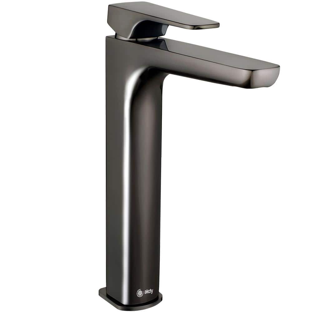 Brushed Gun Black High-Arc Single Handle Bathroom Faucet