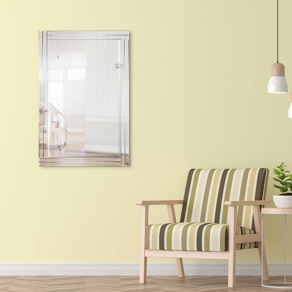 Modern Solid Wood Frame Rectangular Wall Mirror, 24" x 36", Clear Bevel