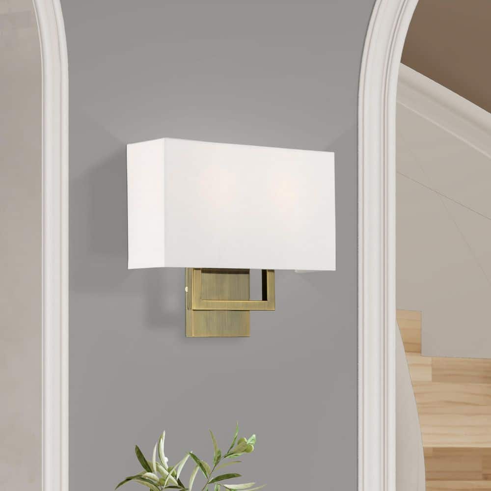 Antique Brass and Off-White Fabric Wall Sconce