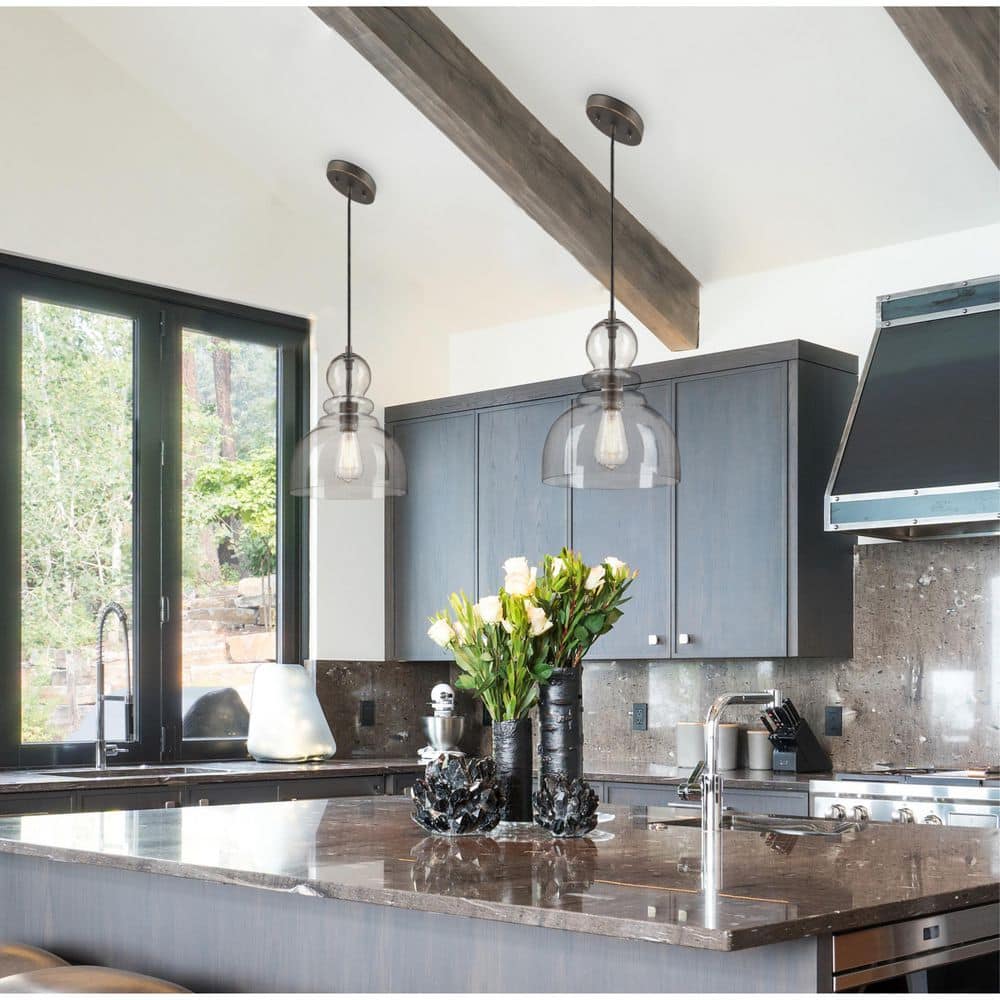 Fiona 12" Black-Bronze Pendant with Clear Seeded Glass Shade