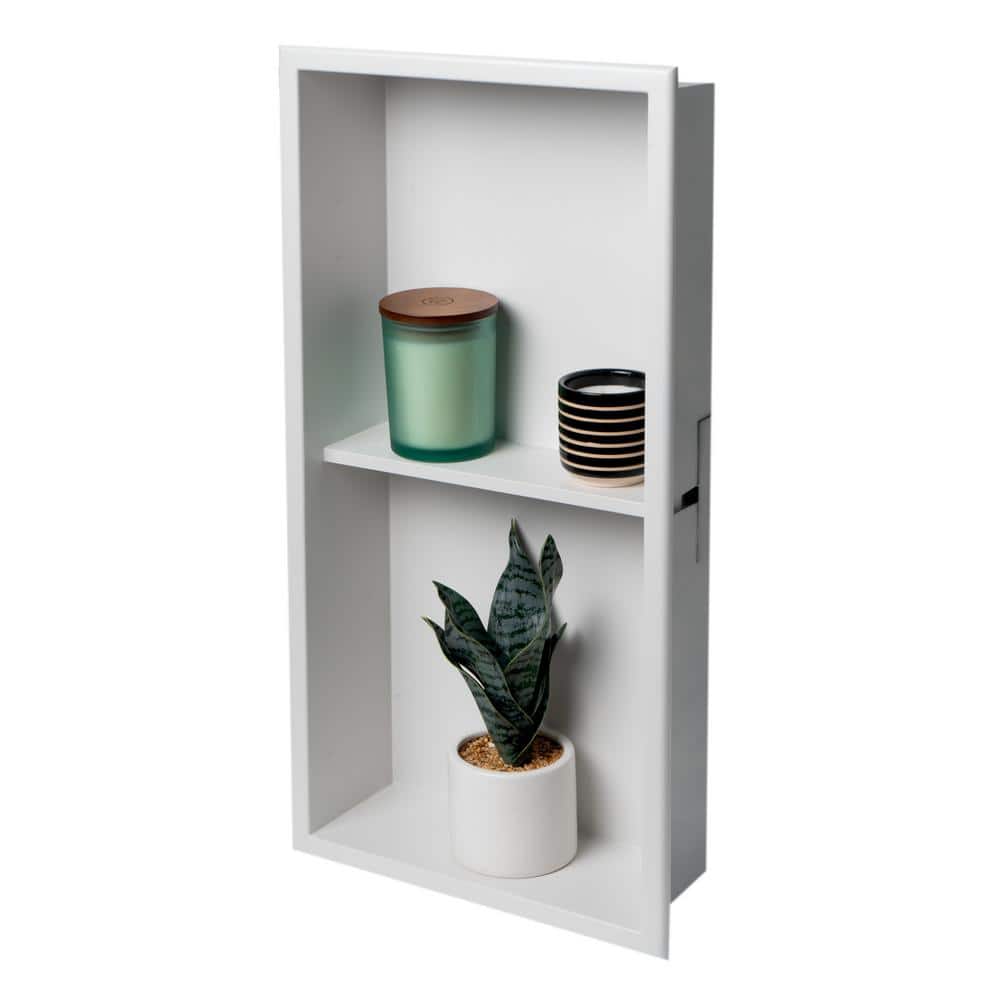 Matte White Stainless Steel Double Shelf Shower Niche