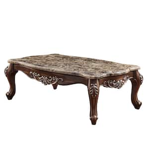 Mariana 57 in. Marble Top and Antique Oak Rectangle Faux Marble Coffee Table