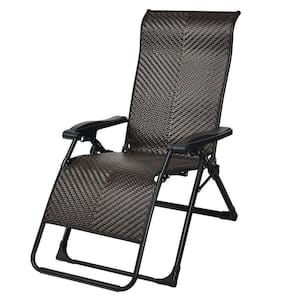 Folding Rattan Patio Zero Gravity Lounge Chair Recliner Adjustable with Headrest