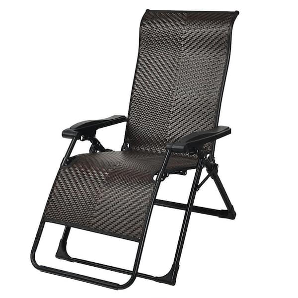 Gymax Folding Rattan Patio Zero Gravity Lounge Chair Recliner Adjustable with Headrest