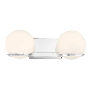 Hollywood Nights 16 in. 2-Light Chrome LED Vanity Light with Etched Opal Glass Shades