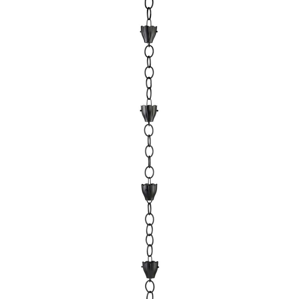 Good Directions 6 Cup Crocus Black Aluminum 8.5 ft. Rain Chain with Gutter Installation Clip