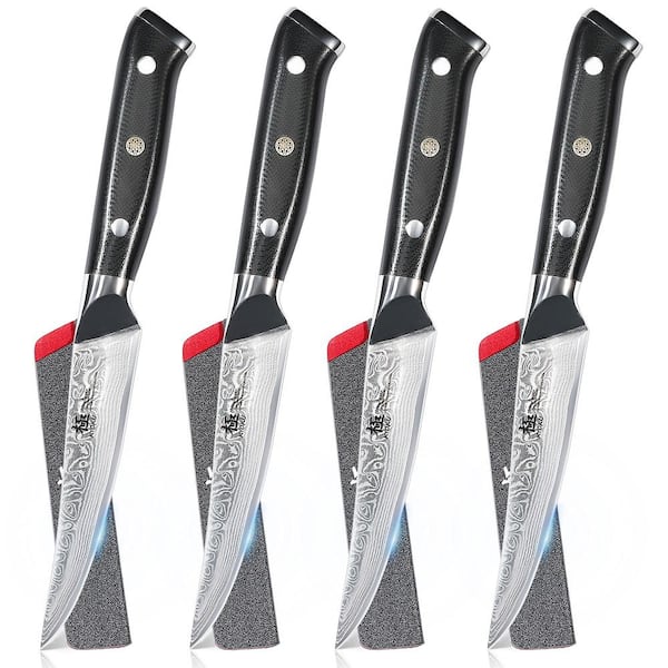 KYOKU 4.5 in. VG10 Damascus Stainless Steel Full Tang V-Edge Steak Knife with G10 Fiberglass Handle (Set of 4)