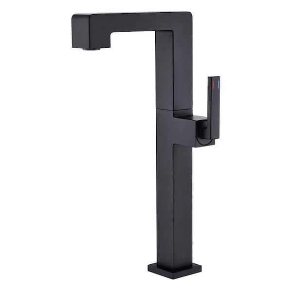 Single Handle Bathroom Vessel Sink Faucet with 90° Swivel Spout Modern 1 Hole Brass High Tall Taps in Matte Black