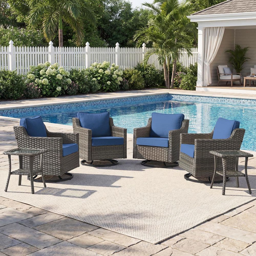Haven Gray 6-Piece Wicker Swivel Gliders Patio Conversation Set with 4-Inch Thick Navy Blue Cushions and Side Table price history on PriceWatchPro