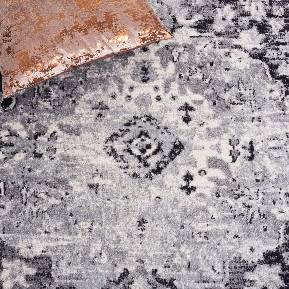 Madison Black and Gray Floral Bordered 9' x 12' Area Rug
