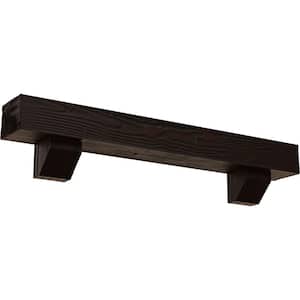 4 in. x 4 in. x 7 ft. Sandblasted Faux Wood Beam Fireplace Mantel Kit, Ashford Corbels in Premium Hickory