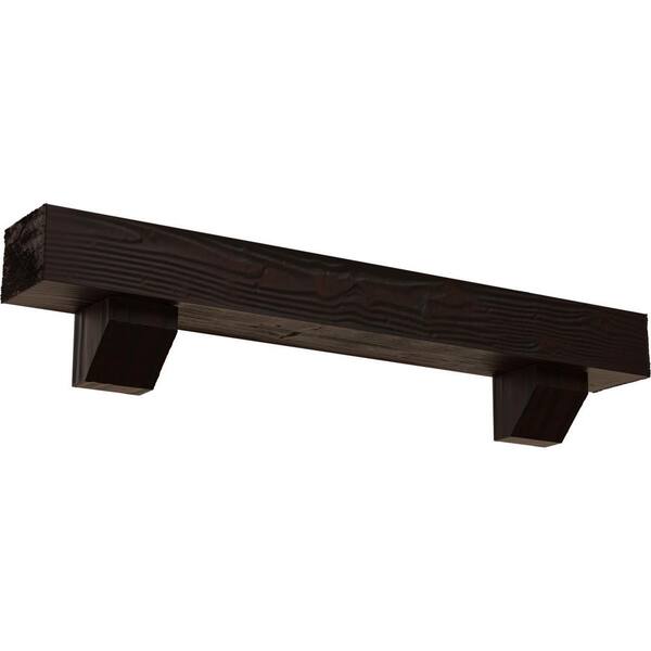Ekena Millwork 8 in. x 12 in. x 5 ft. Sandblasted Faux Wood Fireplace Mantel Kit, Ashford Corbels, Premium Hickory