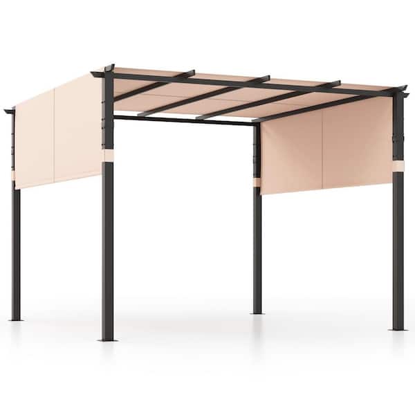 10 ft. x 10 ft. Metal Flat Top Patio Gazebos with Canopy in Beige