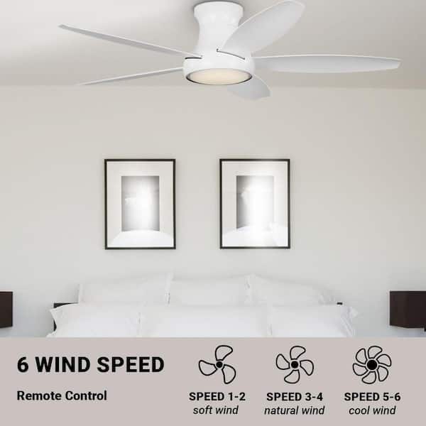 Tamsin 52 in. Matte White Flush Mount Standard Ceiling Fan with White Adjustable LED light, DC Motor, and Remote Control