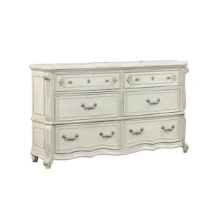 Ivory and Chrome 6-Drawer 68.23 in. W Dresser without Mirror