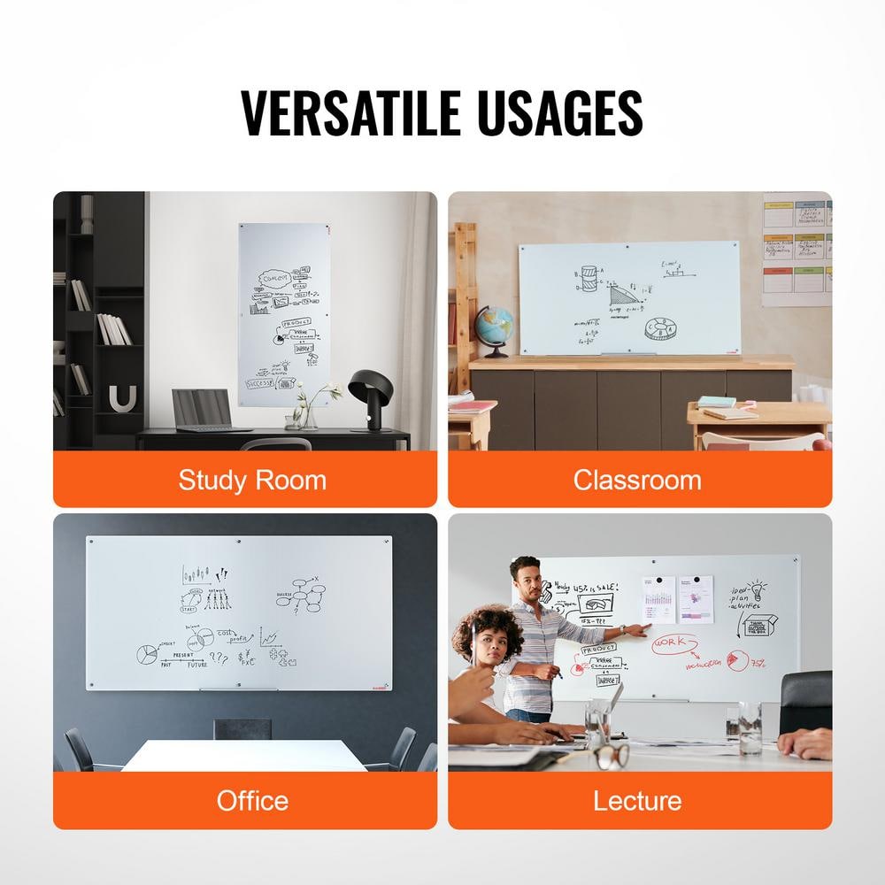 72" x 36" Frameless Clear Magnetic Glass Whiteboard with Marker Tray