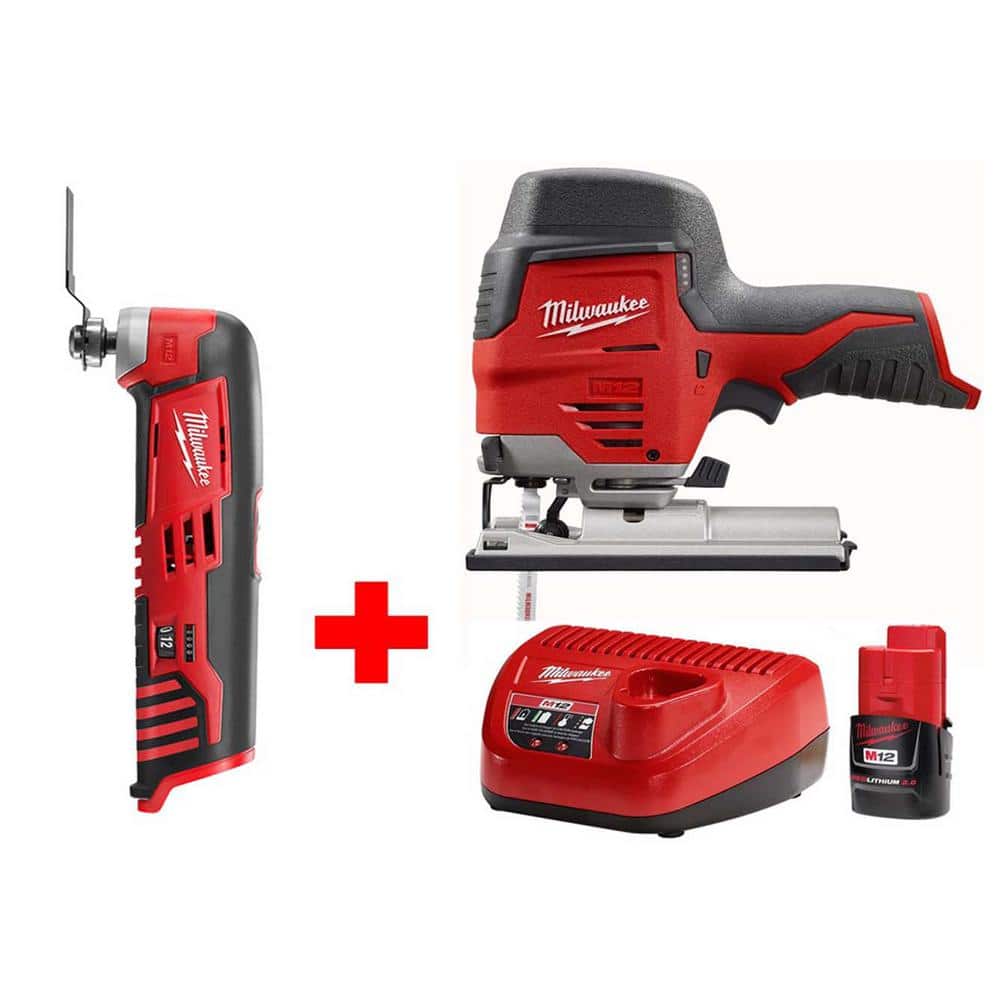 Milwaukee M12 12V Lithium-Ion Cordless Jig Saw and Multi-Tool Combo Kit W/  (1) 2.0Ah Battery and Charger 2445-20-2426-20-48-59-2420 The Home Depot