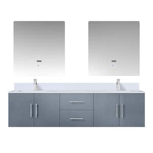 Geneva 72 in. W x 22 in. D Dark Grey Double Bath Vanity, White Quartz Top, Faucet Set, and 30 in. LED Mirrors