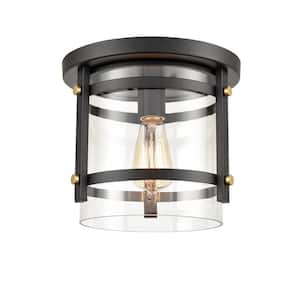 9.8 in. 1-Light Fixture Black Finish Modern Flush Mount with Clear Glass Shade 1-Pack